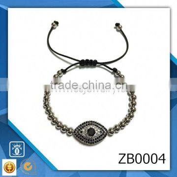 Wholesale Fashion men custom evil eye charm bracelet 316l stainless steel beads cubic zircon jewelry