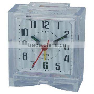 transparent analog snooze silent running alarm travelling clock with light