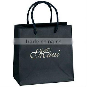 2102 Machine made Black 190gsm Art Paper Rope Handle Bags, rope handle gift bags, patch handle bags