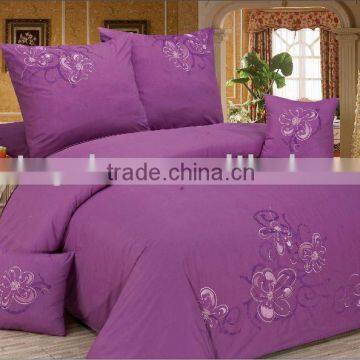Purple Embroidery Bedding Set 300 Thread Count 100% Cotton