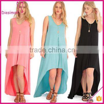 Women Solod Color Rayon Loose High-Low Maxi Dress