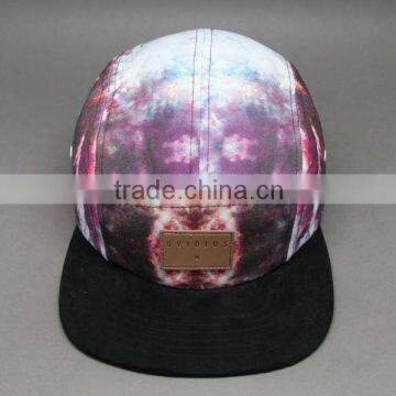 WHOLESALE LEATHER PATCH 5 PANEL HAT WITH SUEDE BRIM