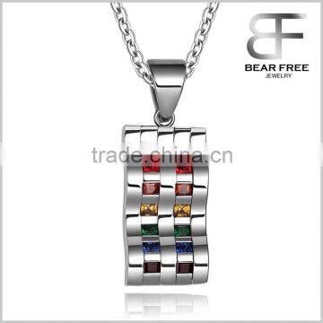 Unisex Lesbians Gays Wavy Stainless Steel Rainbow CZ Pendant Necklace Silver