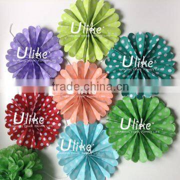 new design polka dot paper fan double used paper pinwheels fan and pom poms flowers wedding table decoration