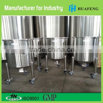 Chiness manufacturer movable flip top lid and conical bottom stainless steel storage tank