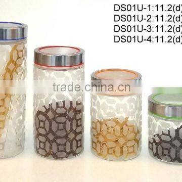 DS01U frosted glass jar with stainless steel lid