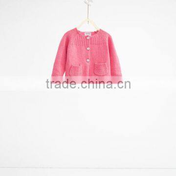 KNIT CARDIGAN WITH CROCHET ELBOW PATCHES Long sleeve baby girl cardigan with button fastening and crochet elbow patches