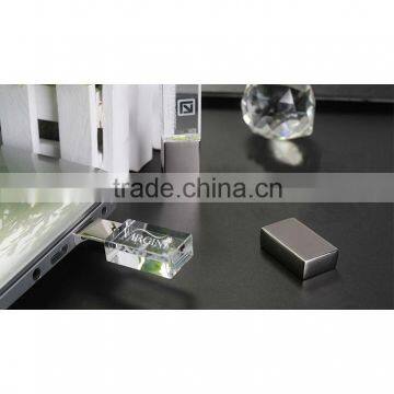 Wholesale customized 3d laser engraved crystal flash USB drive 2.0 with led light for corporate promotional gift