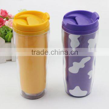 Eco-friendly double wall abs plastic cup,office coffee cup with lid Insert the advertising paper travel mug customized