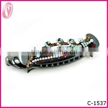 Fashion vintage rhinestone snap plastic hair barrettes for lady