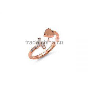 Ladies jewelry dtainleaa steel heart and CZ stone cross rose gold plated rings