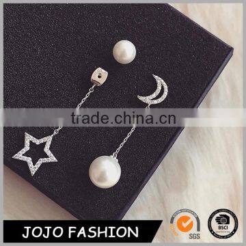 Korean Style Star Moon Fashion Jewelry Pearl Silver Drop Earring