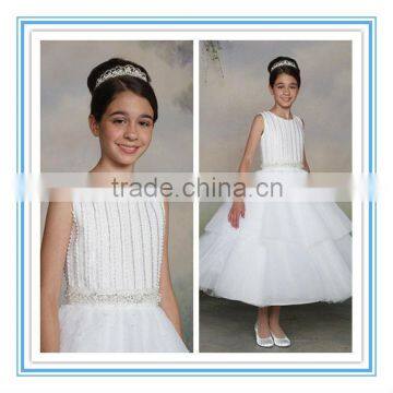 Sleeveless Layered-Tulle Hand-Beading Sequin Flower Girl Dress Patterns(FLMO-3079)