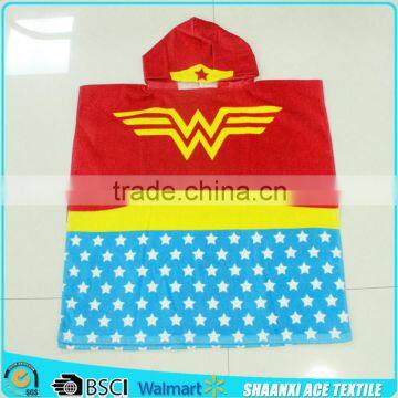 Standard Size 60x120cm velour printing kids surf changing towel kids surf poncho towel