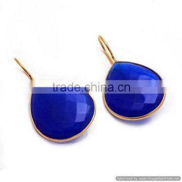 New Fashion Silver Blue Chalcedony Earring, Wholesale Vermeil Bezel Dangler Earring Jewelry