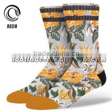 Yellow Flower Print Jacquard Custom Design Made Wholesale Custom Socks Unsex/Man Sock/China Custom Sock Manufacturer Ow