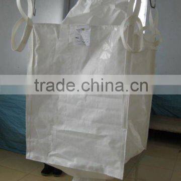 pp white u-panel bulk bag with fill spout and discharge spout/container bag with four side-seam loops