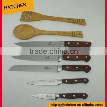 AH09 7pcs stainless steel blade and pakka wood handle single forged kitchen knife set