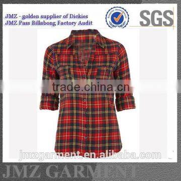 women new pattern design black and red check plaid shirt wholesale OEM