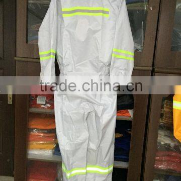 White coverall with reflective tapes 200D oxford/PVC coating