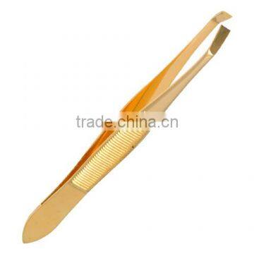 Full Gold Plated Eyebrow Tweezers Curved-Straight Head