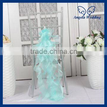 SH001E Wholesale fancy 2015 New cheap elegant fancy organza wedding curlly willow tiffany blue ruffled chair sashes