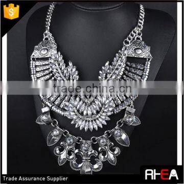 Boho Style Tibet Silver Feather Shape Alloy Necklace,Turkish Indian Alloy Necklace Statement Necklace photo-3