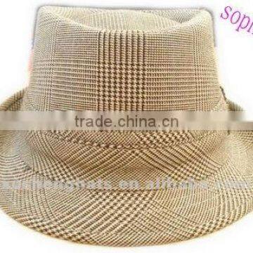 fashion cotton fedora hat.checked cotton fedora