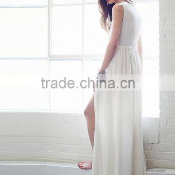 Plain Dye Deep V Blank Elegant Short Sleeve Long Evening Dress photo-4