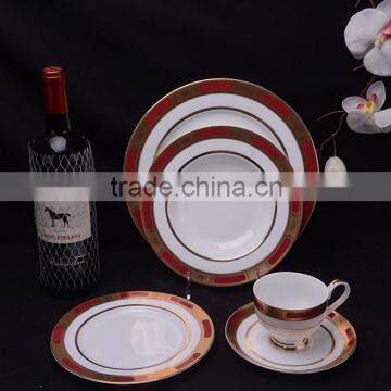 Red gold design of luxury bone china dinnerware set