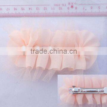 pink chiffon and net flower barrettes with pearl