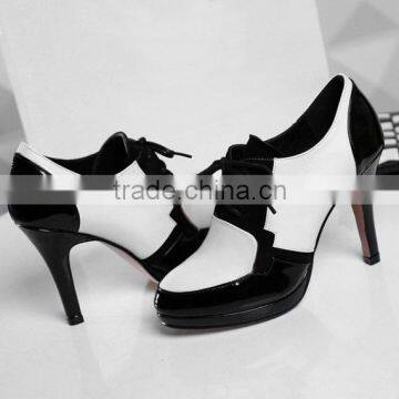 2015 Sexy Genuine Leather High Heel Ankle Boots Fancy Double Color Lace Up High Heel Pump Dress Shoes CP6684
