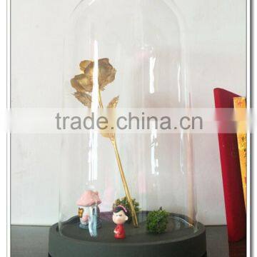 >_<High Borosilicate Custom Dome Jar With Wooden Tray, Cupcake Stand Covers, Cloche Cheese Base Decorative Glass Terrarium Cover photo-3