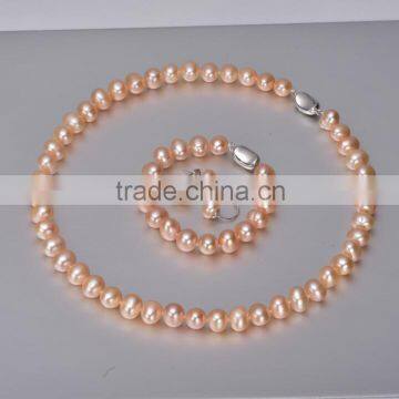 Women Crystal Pearl Jewelry Set Necklace Earrings