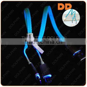 glowing zipper earphone made in China fluorescent zipper headphone with mic