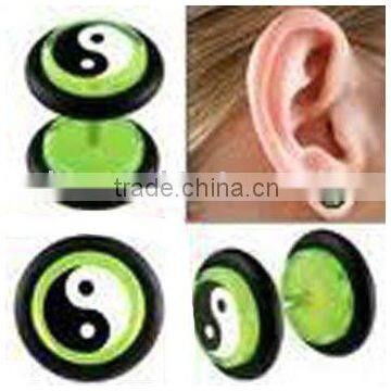 Ffashion fake ear plug body jewelry with cool logo tongue plug body jewelry