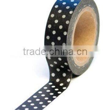 Wholesale YIWU FACTORY adhesive masking tape Washi Tape 15mm x 10m Washi Tape Trendy Tape Black Polka Dot Decorative Paper Tape