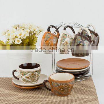 HOT SALE STONEWARE TEA CUP &SAUCER WITH STAND