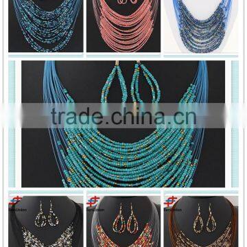 No.1 yiwu & ningbo exporting commission agent wanted multi-layer chain with multicolor beads women necklace and earrings set