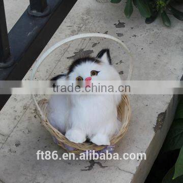 wholesale gifts high quality plush animals fake fur cat in basket