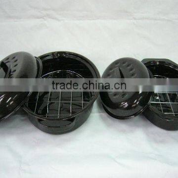 ceramic coating enamel oval chicken roaster pan with wire rack