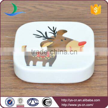 White Square Reindeer Embossed Ceramic Christmas Bathroom Accessory photo-3