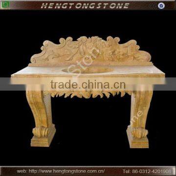 Yellow Marble Washing Basin Carved with Flowers