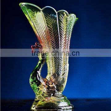 Lead free peafowl shape crystal glass flower vase for home decoration