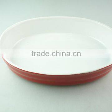 red ceramic bake plate, durable oval shaped ceramic bakeware in stock