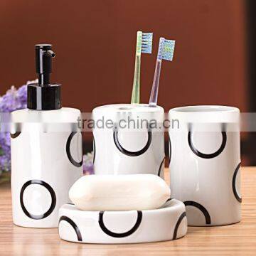 Ceramic Bathroom Set White With Round Circle Pattern photo-2