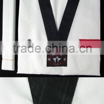 Customized logo embroidery factory lowest price good quality 3 black bars unisex taekwondo uniform