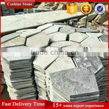 Cheap Irregular slate landscaping stone paving on mesh