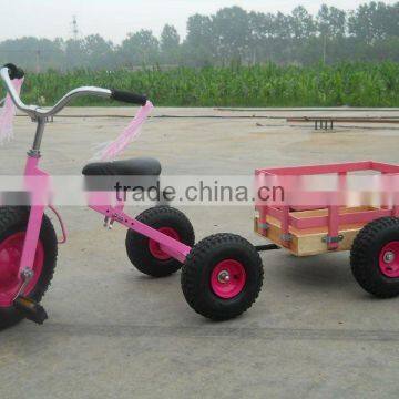 Tricycle Toy, Pedal go Kart Toy With Wooden Trailer for Kids F80AB