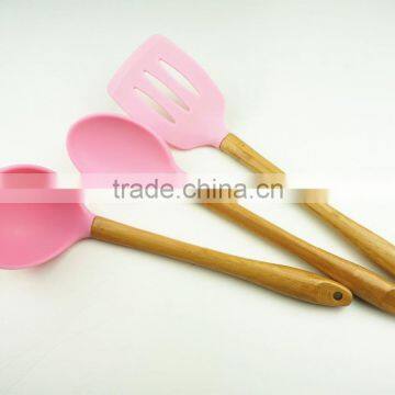 32016 Kitchen Utensils 3pcs Silicone Tools With Bamboo Handle